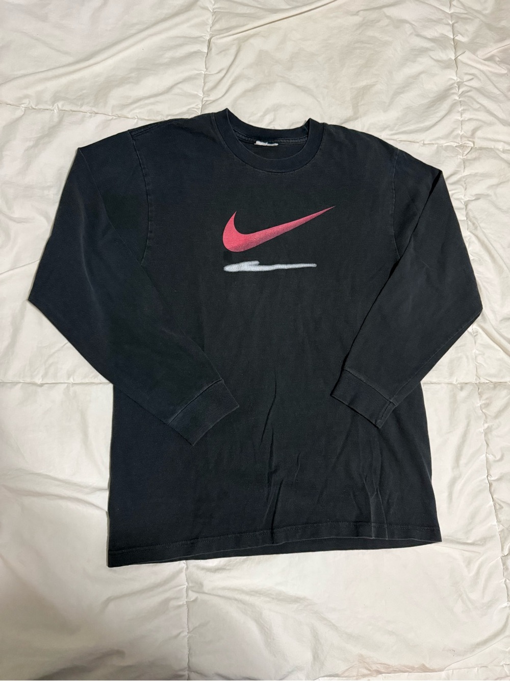 Nike Black Long-Sleeve Tee with Pink Swoosh